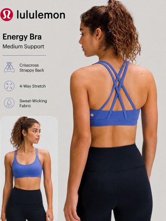 lululemon athletica Other - Lululemon Energy Bra Blue Strappy Crossback Sports Bra Activewear Size 12